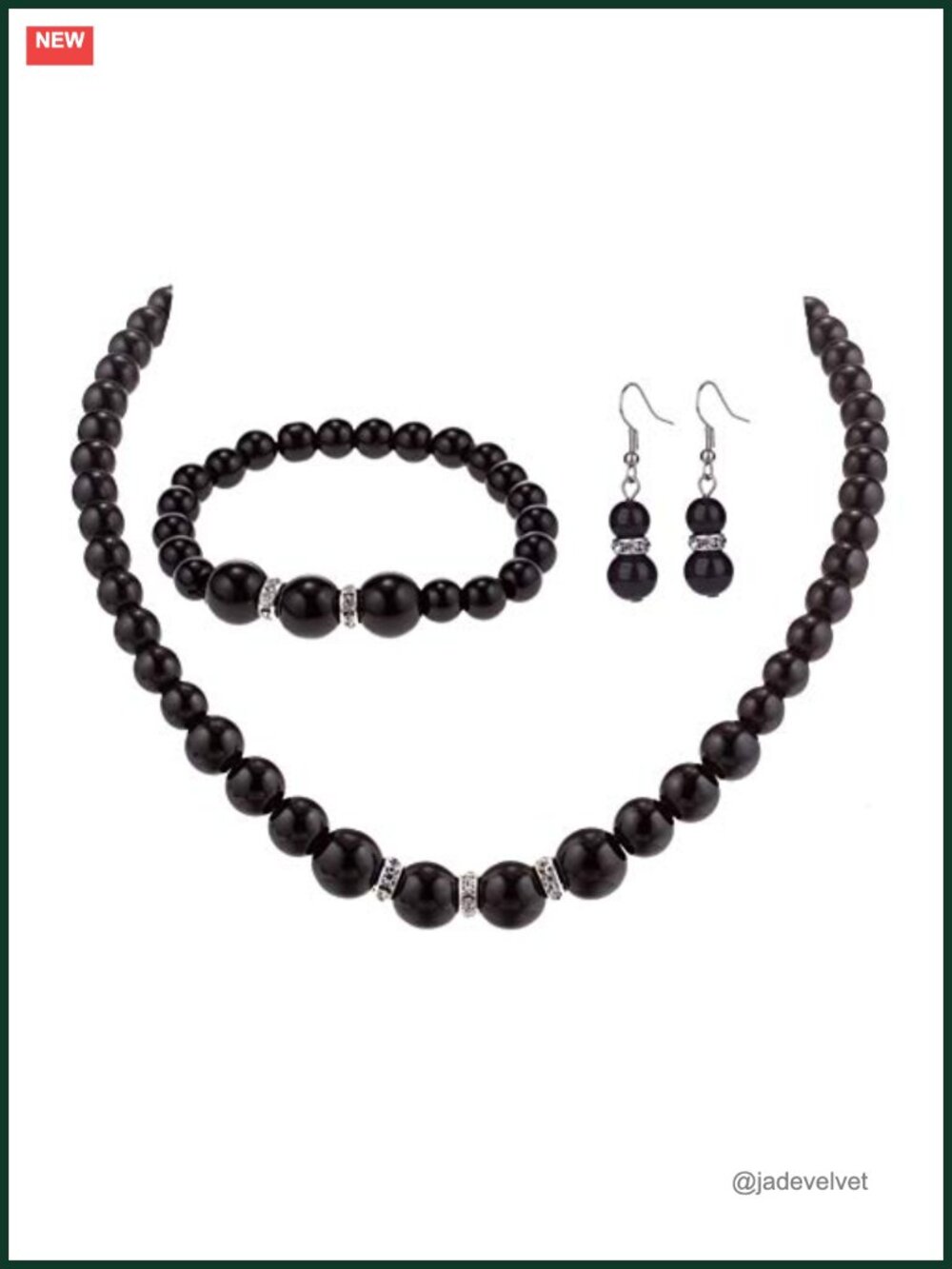 Faux Pearl Necklace Earring Bracelet Set Silver Plated Copper Crystal Jewelry